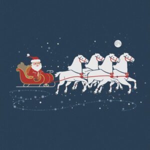Santa flying with four horse in sky - Graphic T-shirt Design