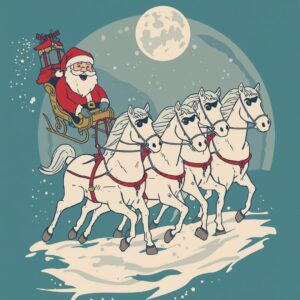 Santa happy with four horses and moon - Graphic T-shirt Design